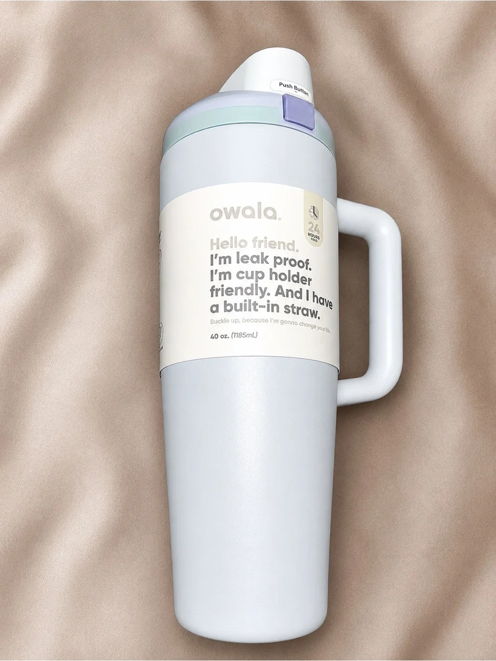 Owala 40 oz Light Blue Travel Tumbler with Handle and Built-In Straw